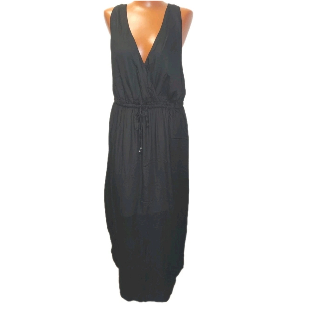 Swimsuits For All Cover-up Tenley Maxi Dress Woman 14/16W Black Side Slits Nwt - Picture 6 of 12